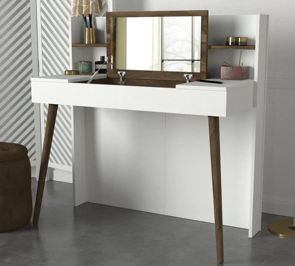 Casarredo Toaletní stolek s panelem a zrcadlem CAMUS bílá/ořech