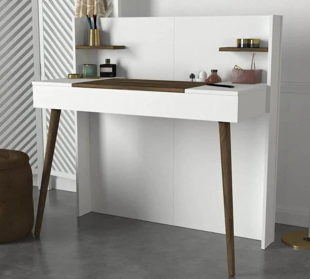 Casarredo Toaletní stolek s panelem a zrcadlem CAMUS bílá/ořech - náhled 3