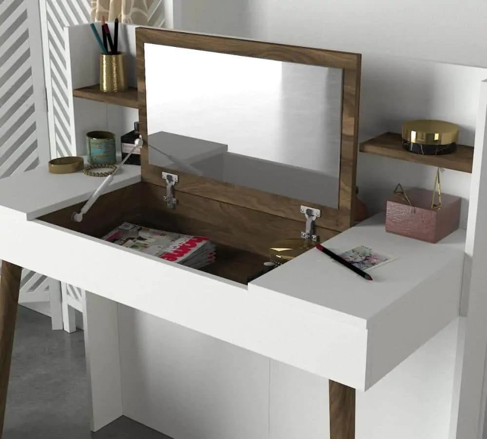 Casarredo Toaletní stolek s panelem a zrcadlem CAMUS bílá/ořech - náhled 4