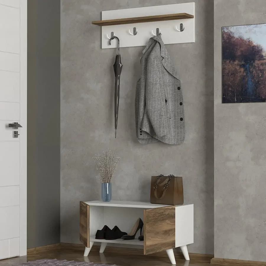 Casarredo Botník s věšákem LEANDRO bílá/ořech - náhled 3