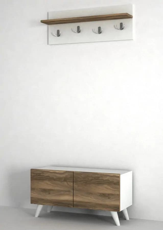 Casarredo Botník s věšákem LEANDRO bílá/ořech - náhled 4