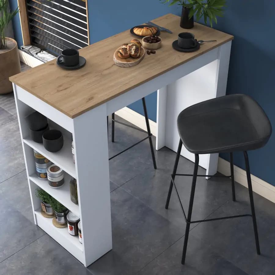 Casarredo Barový stůl s bočním regálem NORTON bílá/ořech - náhled 5