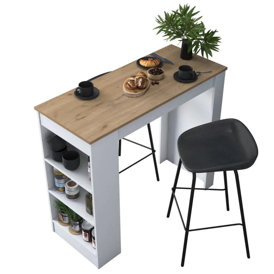 Casarredo Barový stůl s bočním regálem NORTON bílá/ořech - náhled 3