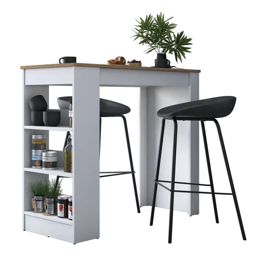 Casarredo Barový stůl s bočním regálem NORTON bílá/ořech - náhled 2