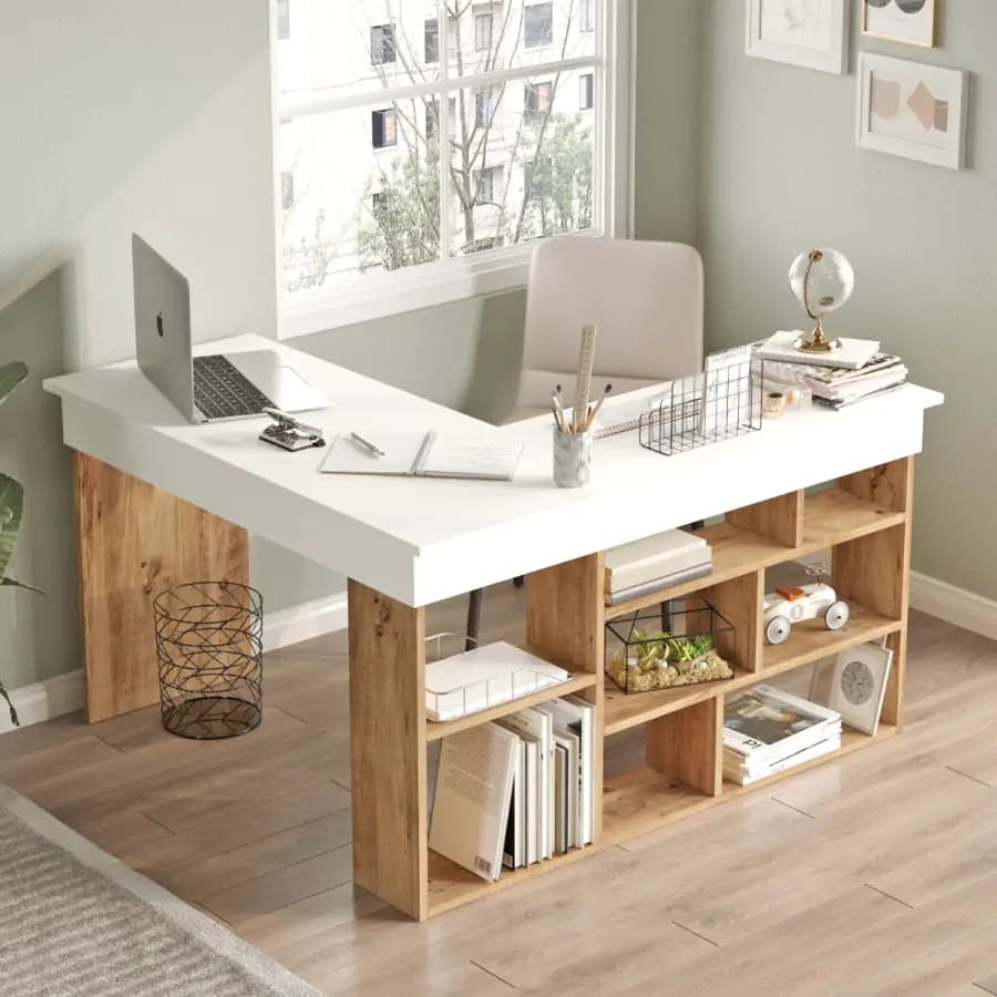 Casarredo Rohový psací stůl LUKA, borovice/bílá - náhled 4