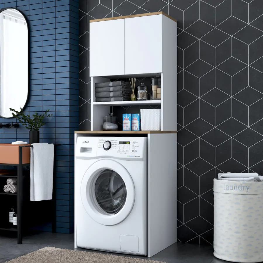 Casarredo Skříňka nad pračku OVERTON - bílá/ořech - náhled 2