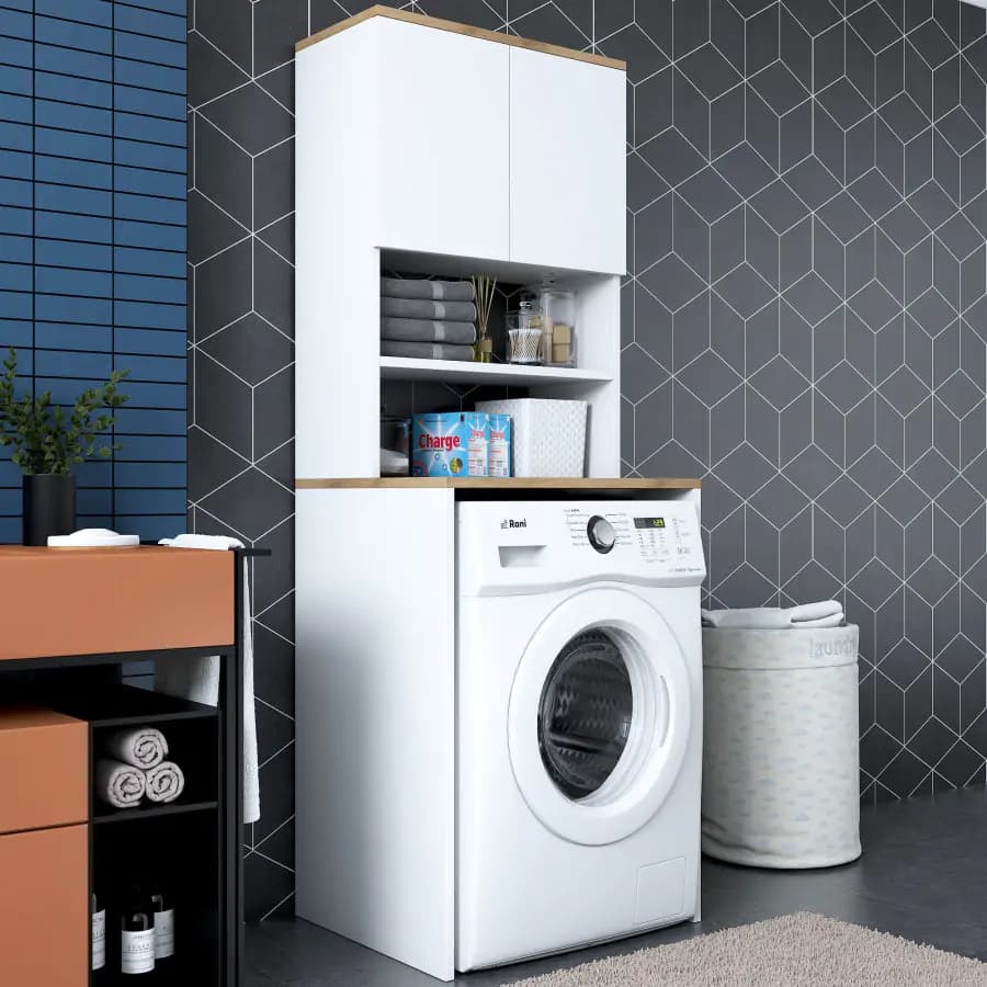 Casarredo Skříňka nad pračku OVERTON - bílá/ořech - náhled 3
