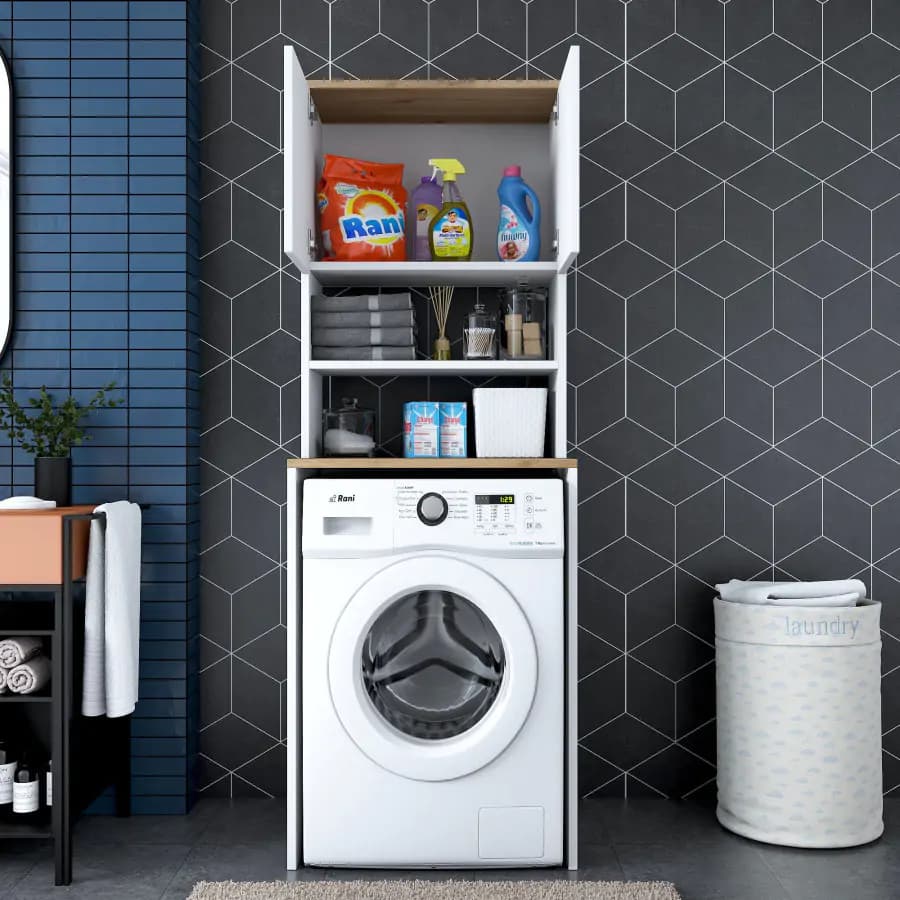 Casarredo Skříňka nad pračku OVERTON - bílá/ořech - náhled 4