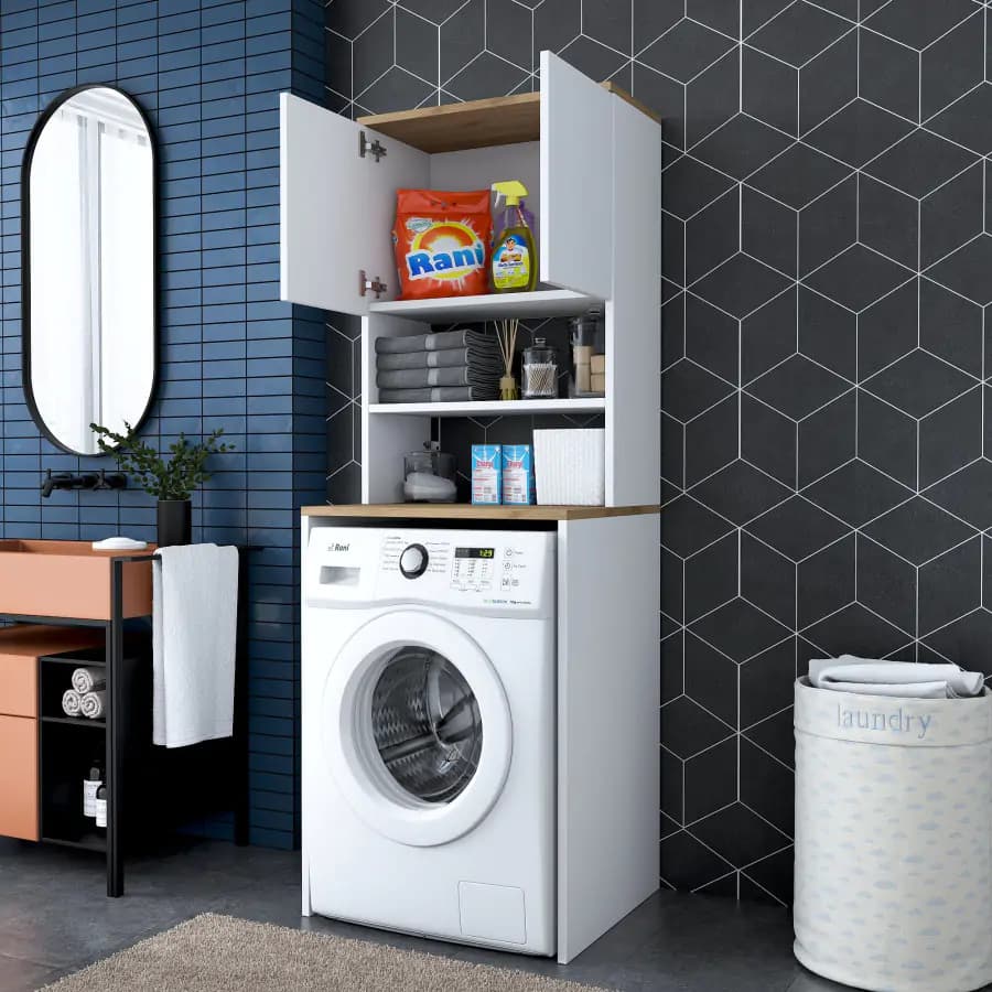 Casarredo Skříňka nad pračku OVERTON - bílá/ořech - náhled 5