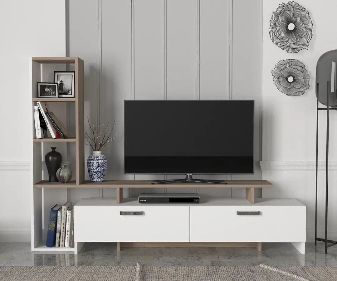 Casarredo Televizní stolek s regálem SHENDI - bílá/cordoba