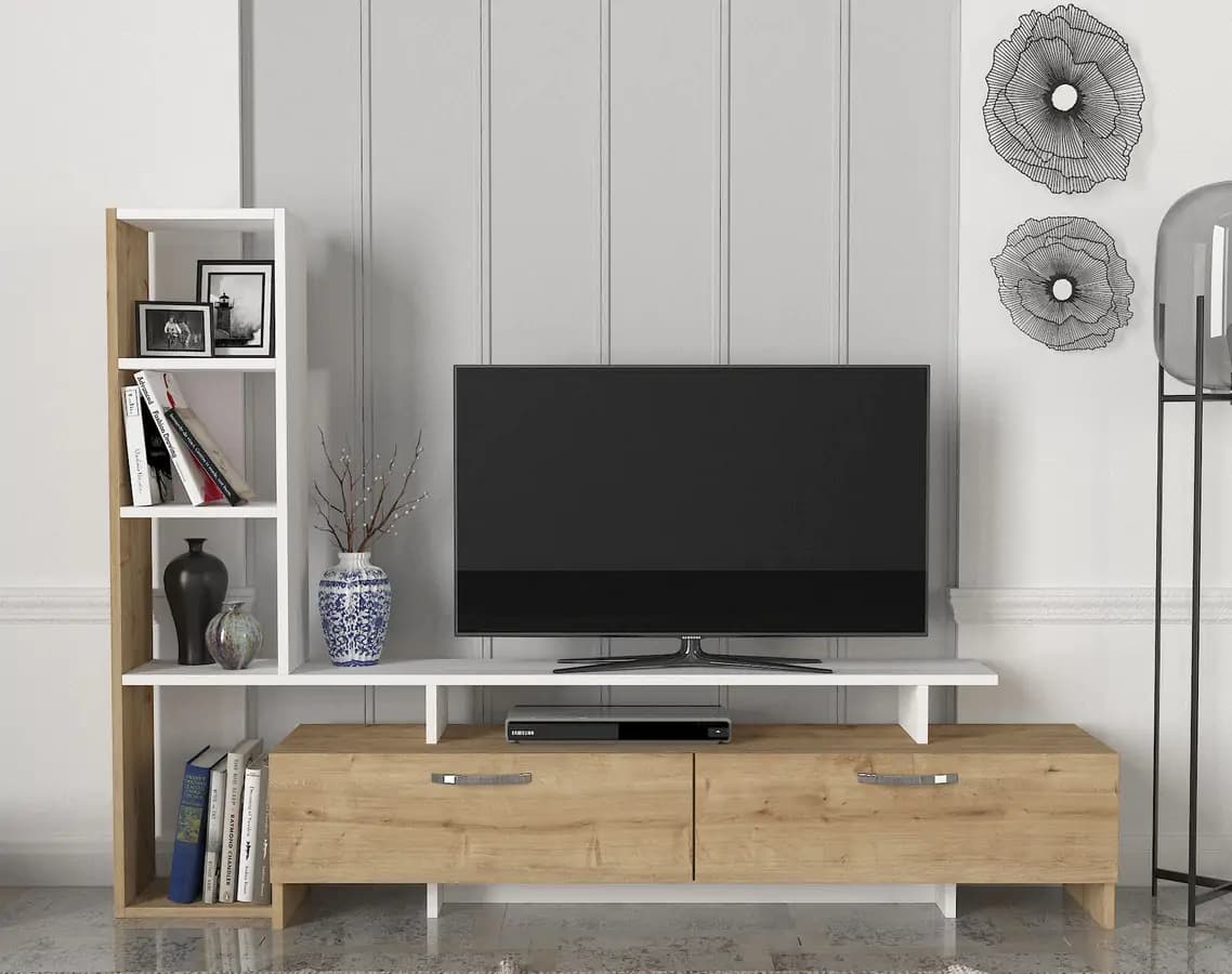 Casarredo TV stolek s regálem SHENDI - dub/bílá
