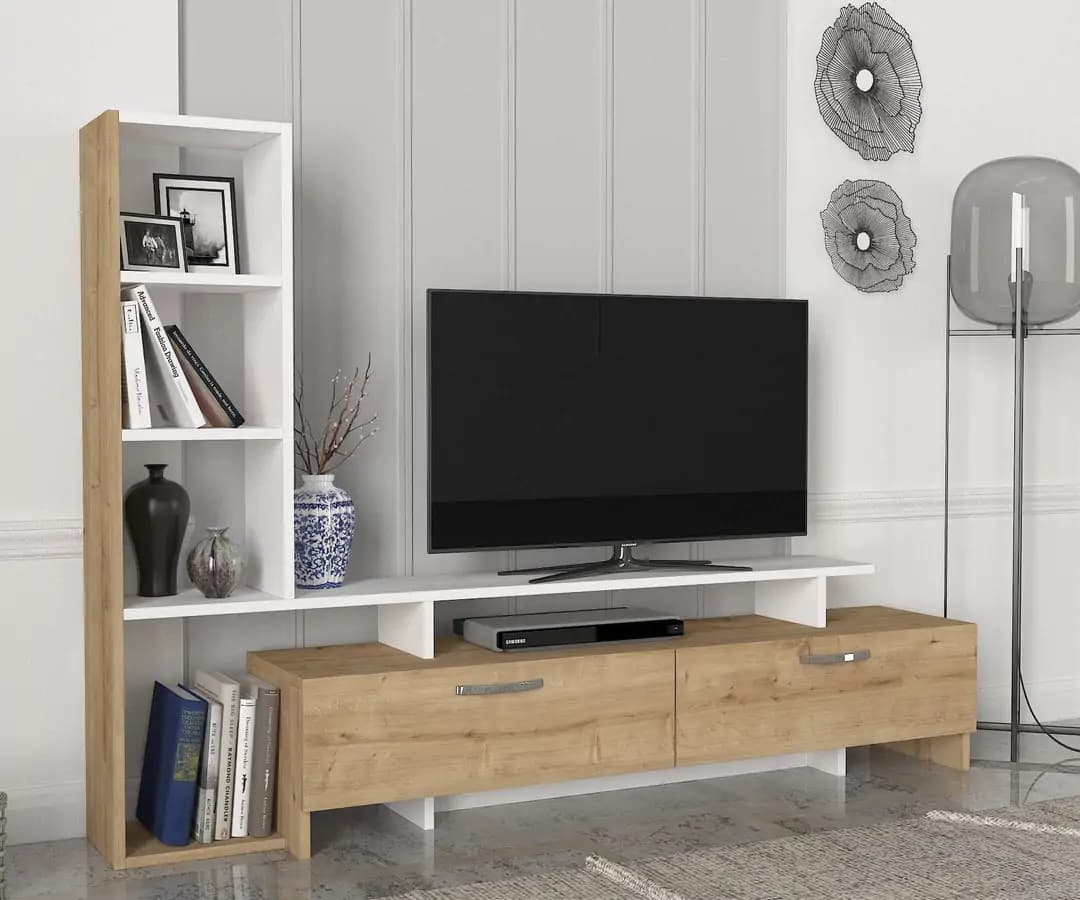Casarredo TV stolek s regálem SHENDI - dub/bílá - náhled 4