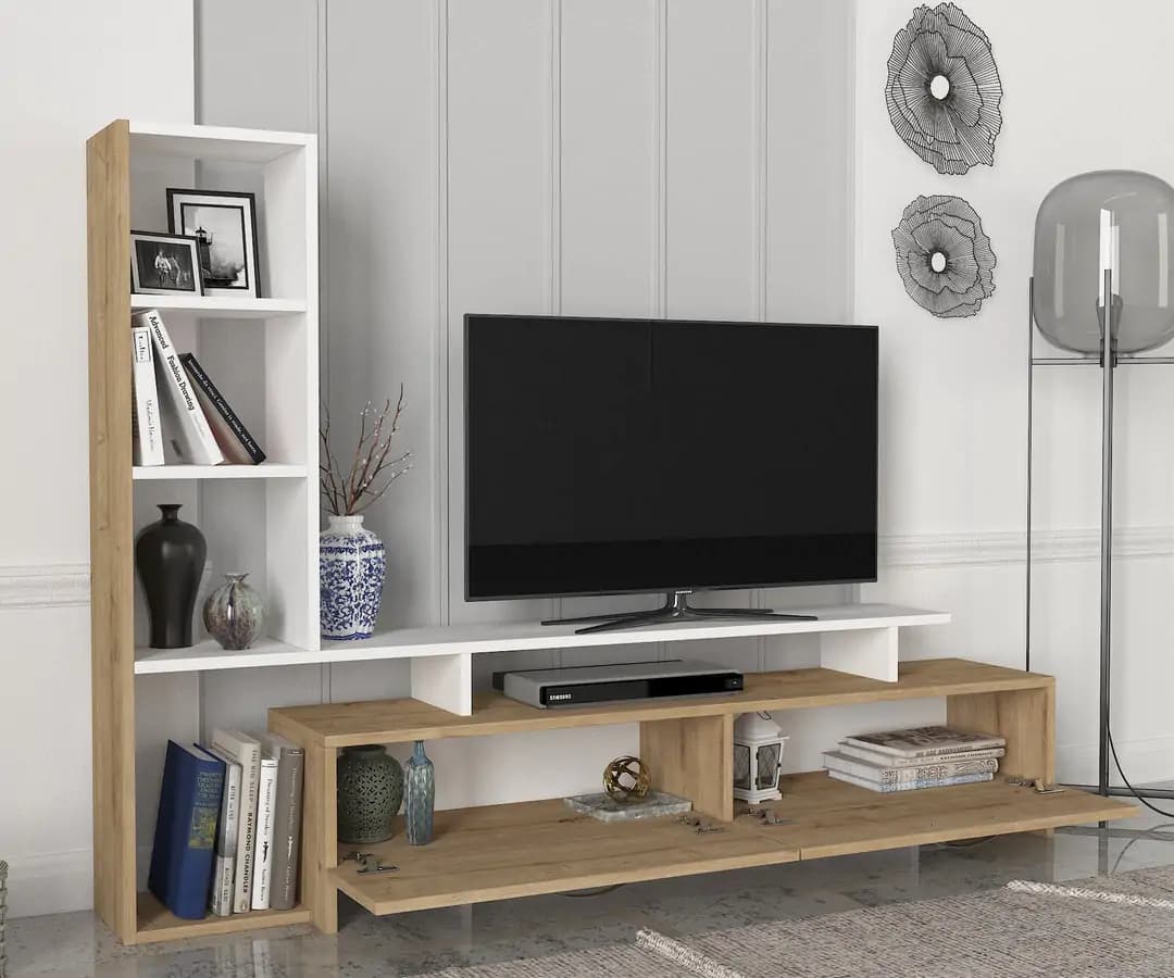 Casarredo TV stolek s regálem SHENDI - dub/bílá - náhled 3