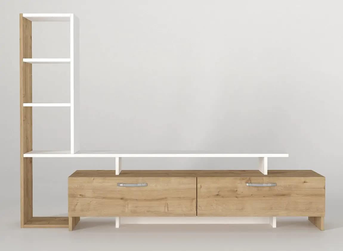 Casarredo TV stolek s regálem SHENDI - dub/bílá - náhled 2