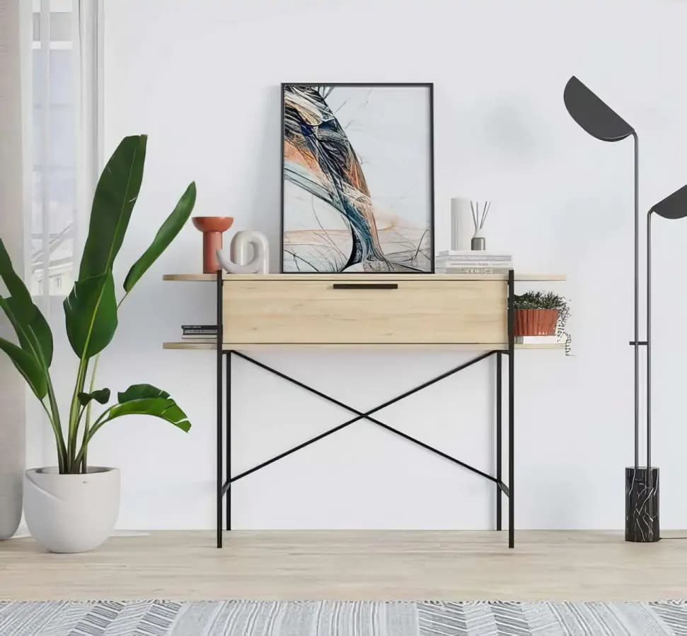 Casarredo Konzolový stolek LUNA - dub / bílá Carrara