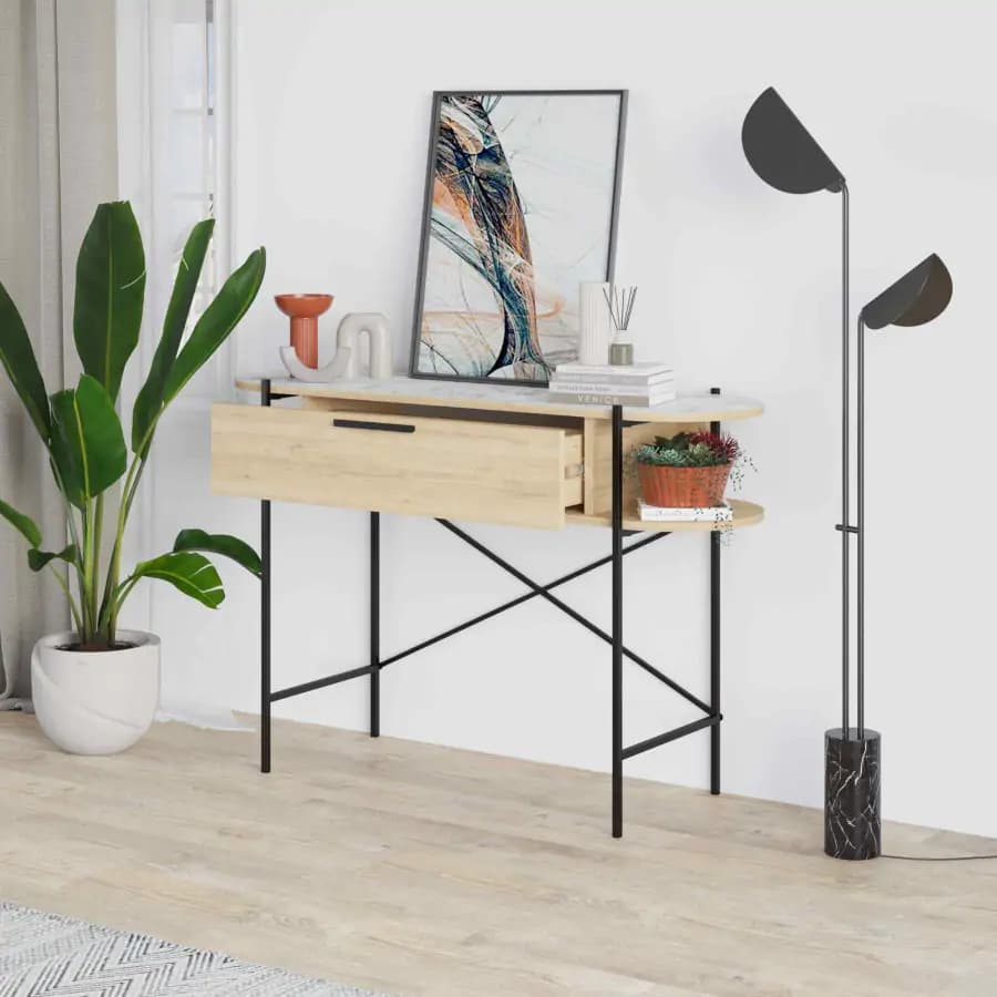 Casarredo Konzolový stolek LUNA - dub / bílá Carrara - náhled 3