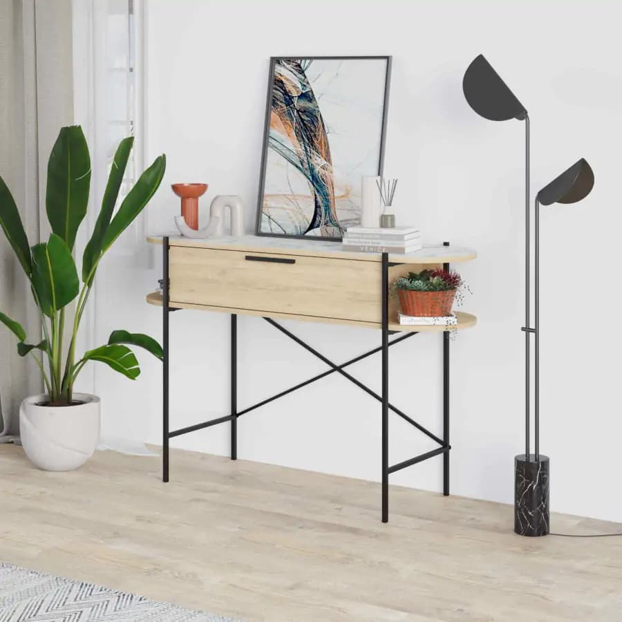 Casarredo Konzolový stolek LUNA - dub / bílá Carrara - náhled 4