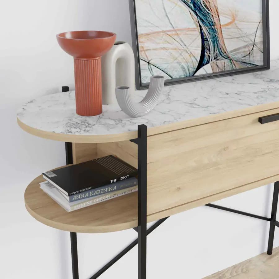 Casarredo Konzolový stolek LUNA - dub / bílá Carrara - náhled 5