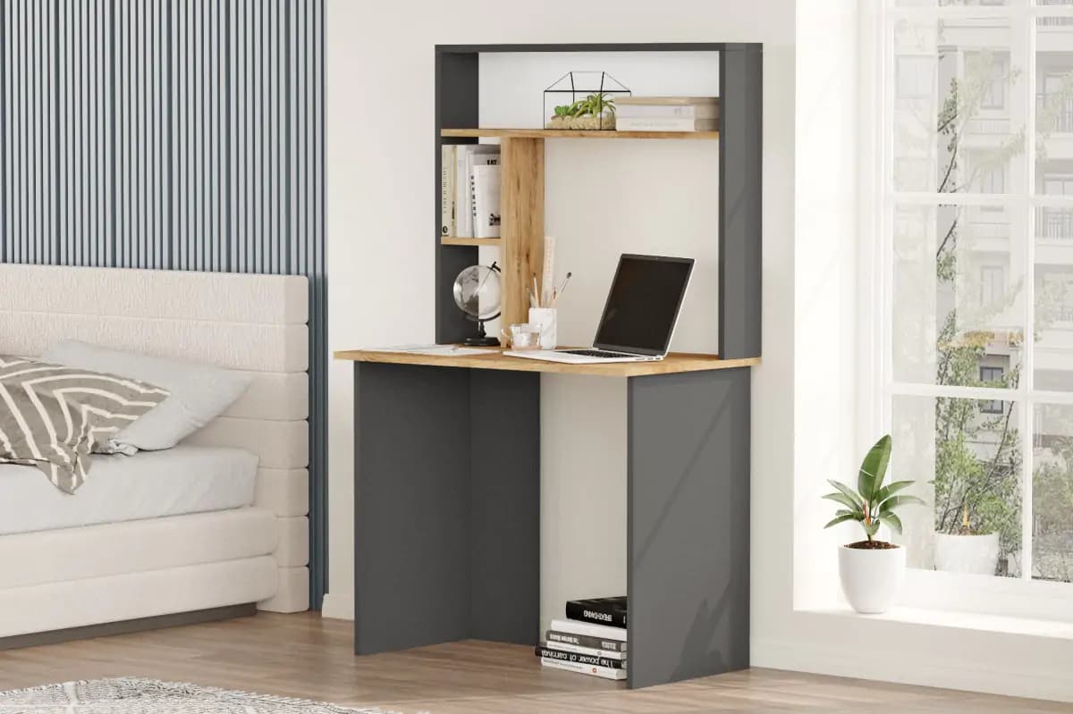 Casarredo PC stůl s nástavcem HINTON - borovice/antracit - náhled 3