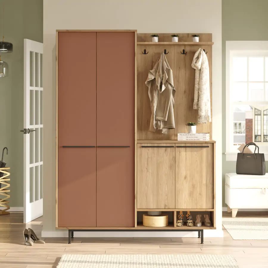 Casarredo Předsíňová stěna se skříní VALTIERA - dub/cihlová