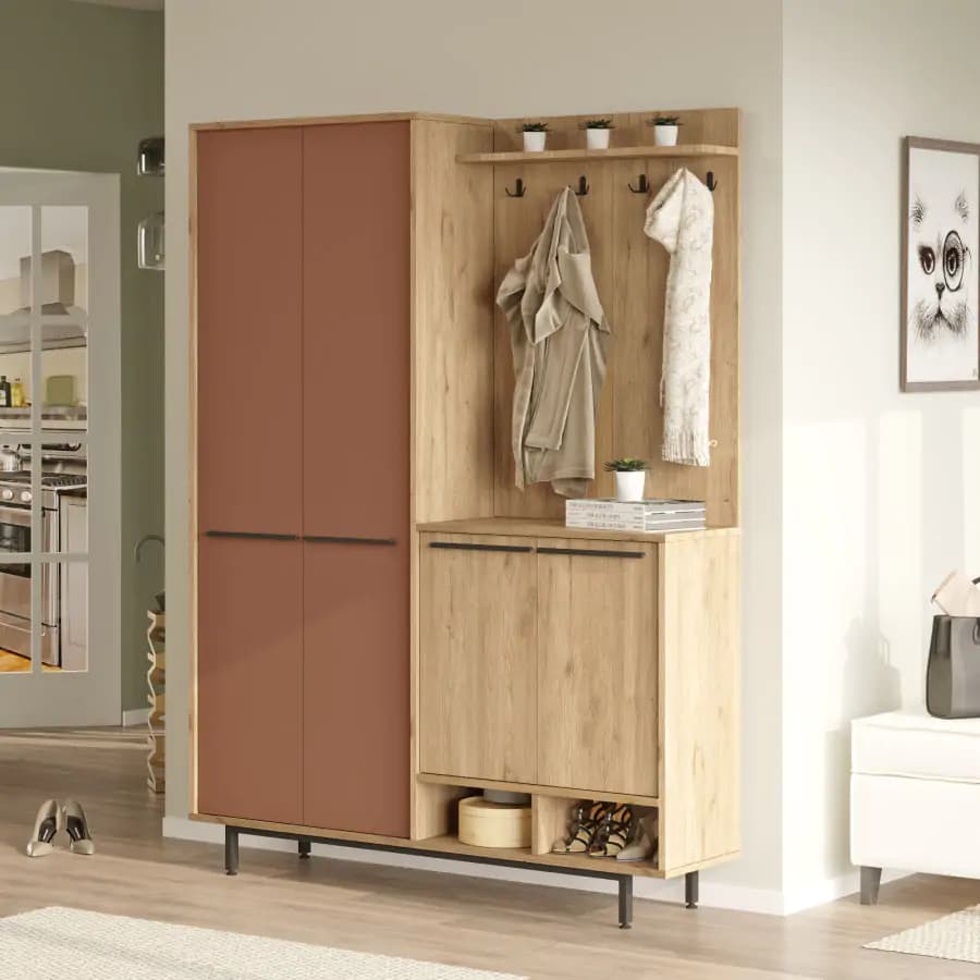 Casarredo Předsíňová stěna se skříní VALTIERA - dub/cihlová - náhled 4
