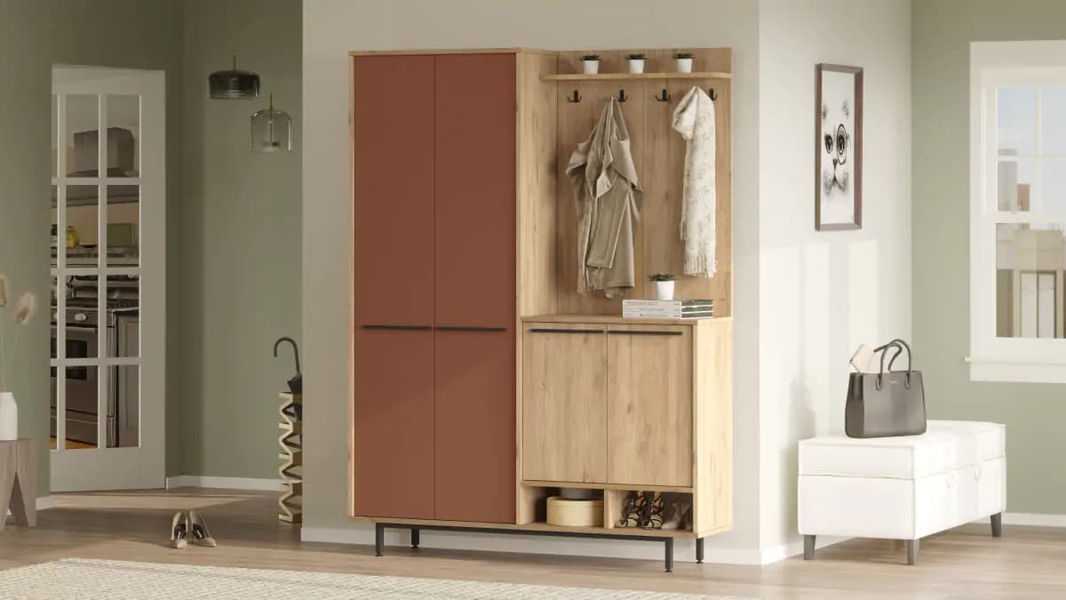 Casarredo Předsíňová stěna se skříní VALTIERA - dub/cihlová - náhled 5