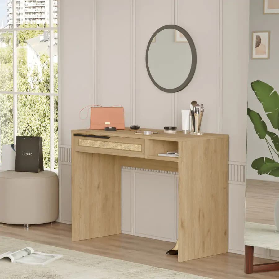 Casarredo Toaletní stolek MORELIA se zrcadlem - dub / jutový vzor - náhled 3