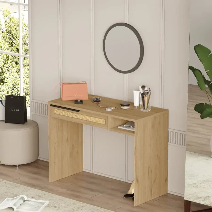 Casarredo Toaletní stolek MORELIA se zrcadlem - dub / jutový vzor - náhled 4