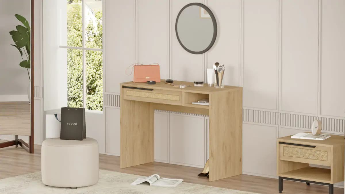 Casarredo Toaletní stolek MORELIA se zrcadlem - dub / jutový vzor - náhled 5