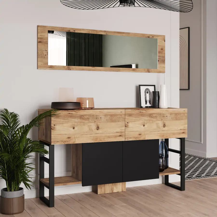 Casarredo Konzolový stolek se zrcadlem CAZONES - borovice