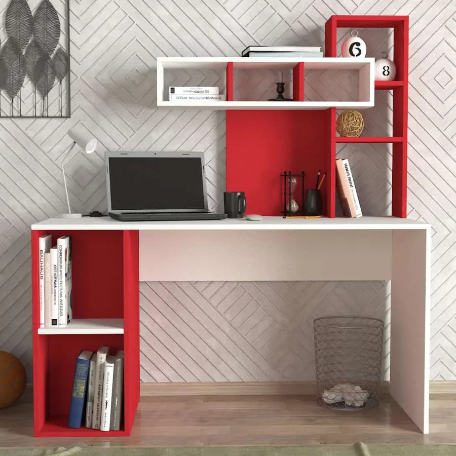 Casarredo Psací stůl ZAKIMI - bílá/červená - náhled 3