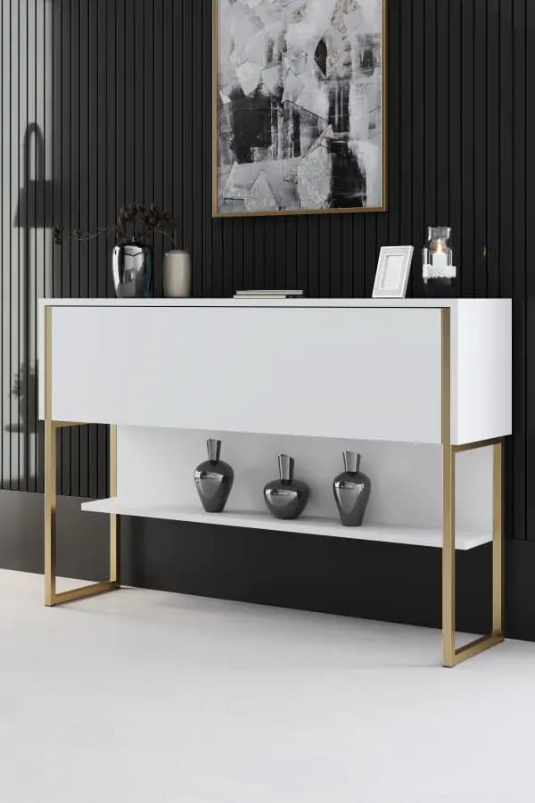 Casarredo Konzolový stolek se skříňkou LUXE - zlatá / bílá