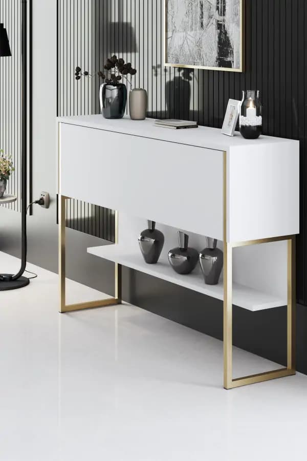 Casarredo Konzolový stolek se skříňkou LUXE - zlatá / bílá - náhled 3