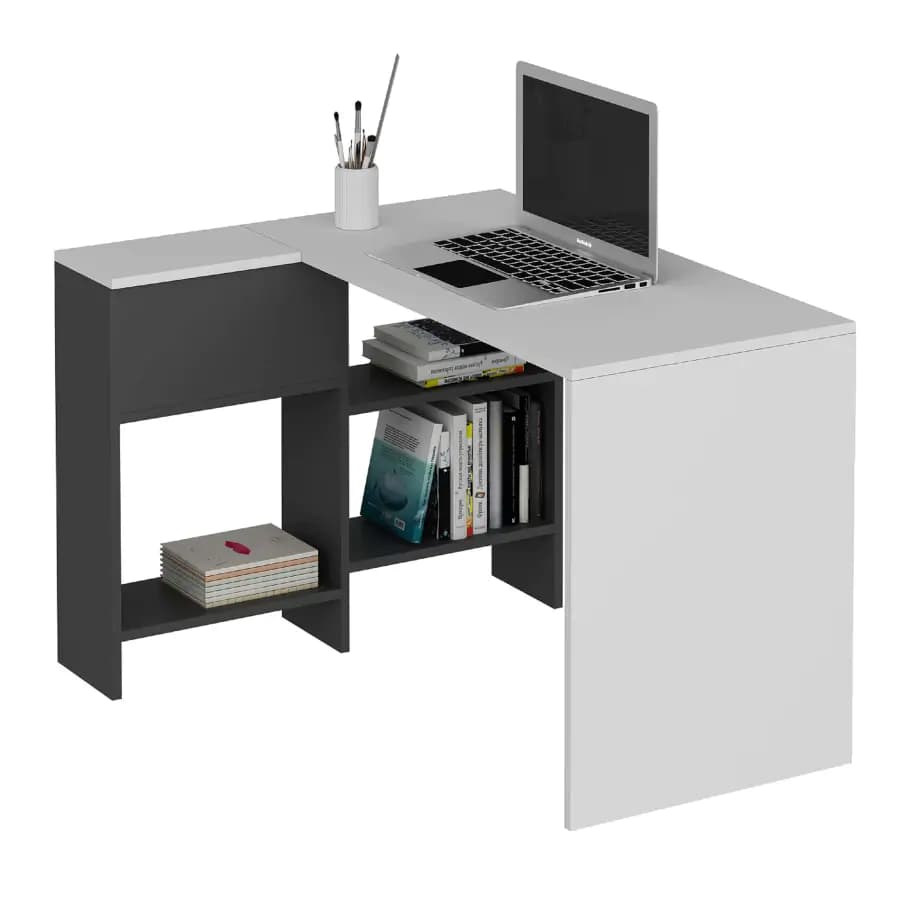 Casarredo Rohový psací stůl BUNBURY - bílá / antracit - náhled 4