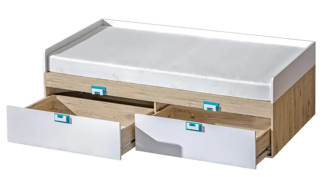 Casarredo Postel 90x200 NIKO 14 dub jasný/bílá/tyrkys - náhled 3