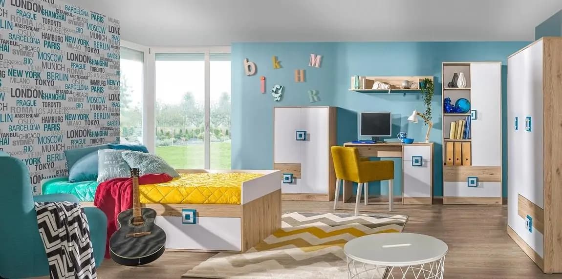 Casarredo Postel 90x200 NIKO 14 dub jasný/bílá/tyrkys - náhled 4