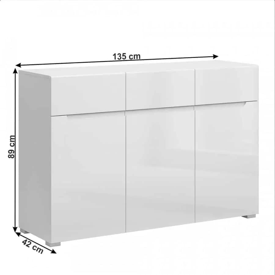 Tempo Kondela Komoda JOLK 3D3S - bílá extra vysoký lesk - náhled 4