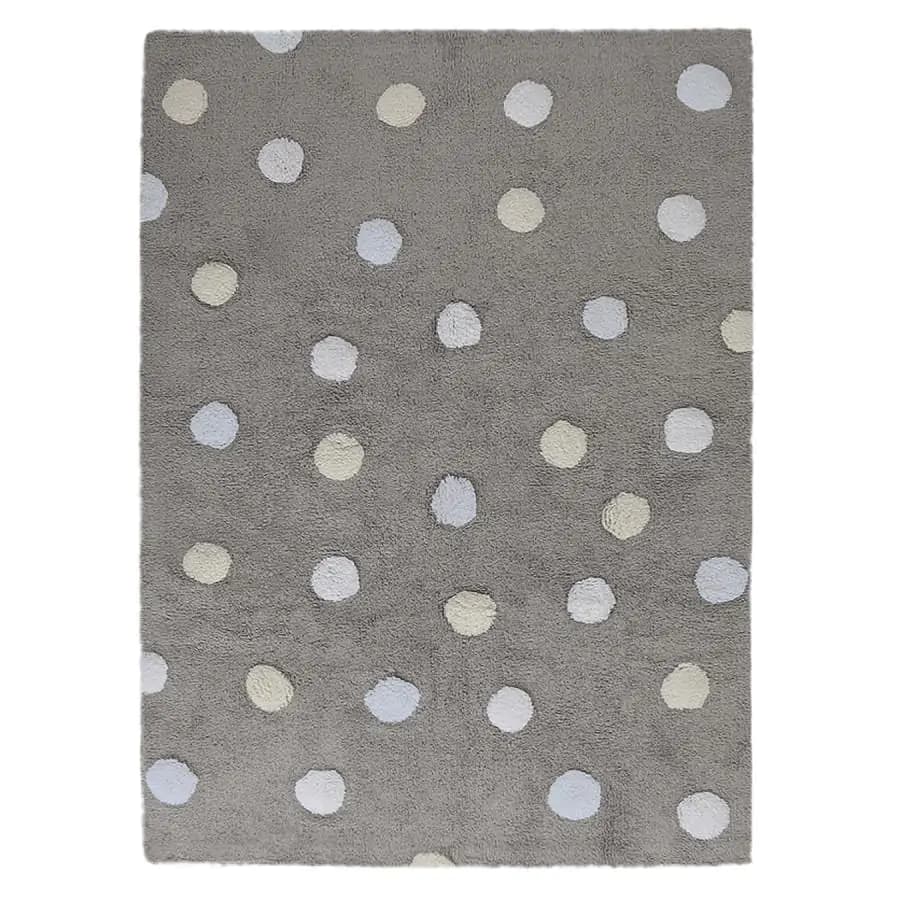Lorena Canals Pro zvířata: Pratelný koberec Tricolor Polka Dots bílá, žlutá, modrá, šedá 120x160 cm