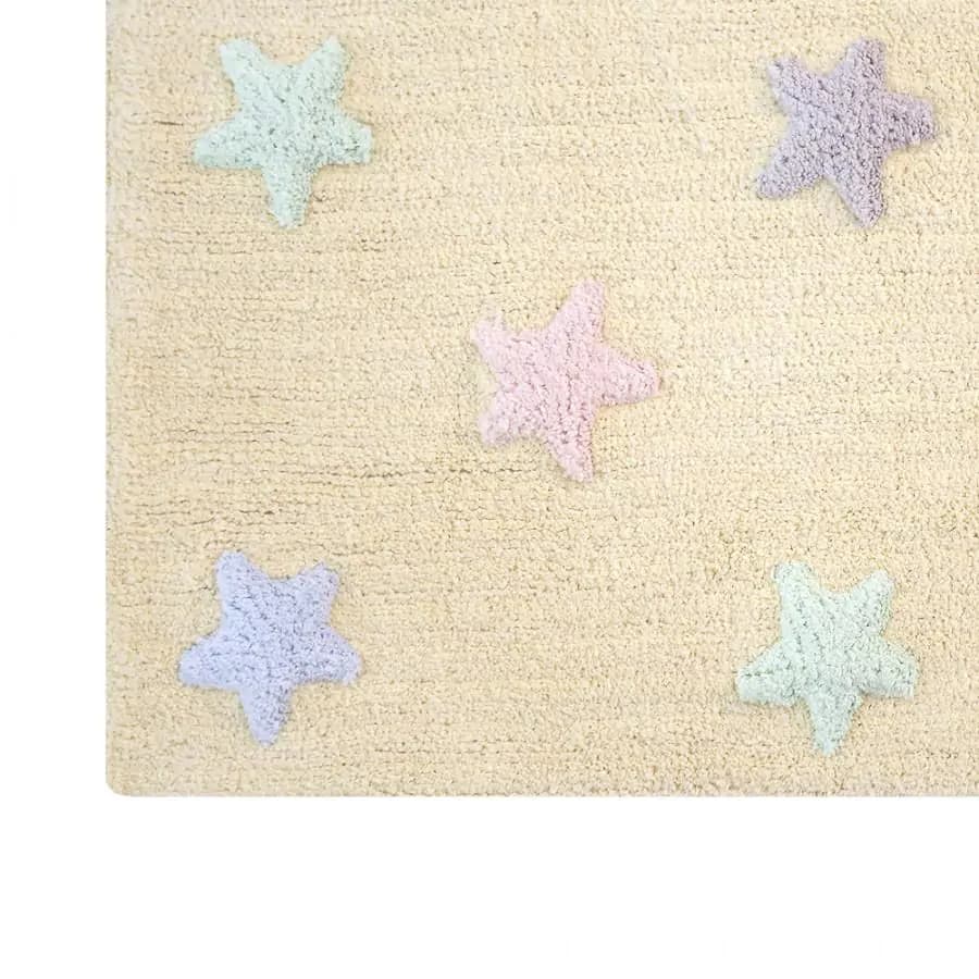 Lorena Canals Pro zvířata: Pratelný koberec Tricolor Stars Vanilla žlutá, zelená, modrá, fialová, růžová 120x160 cm - náhled 2